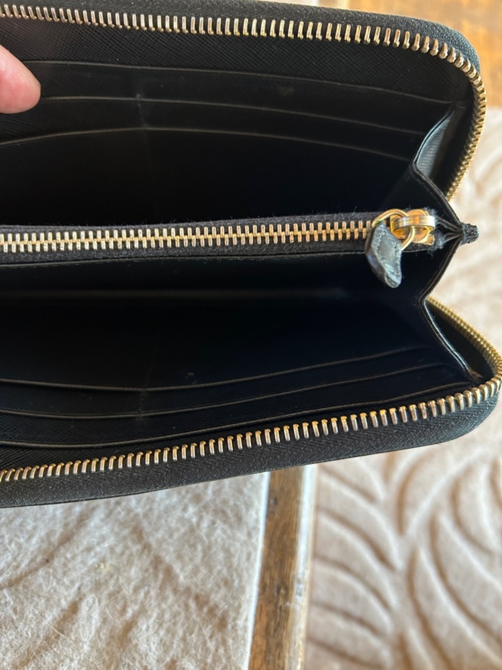 Prada Black Saffiano Zip Wallet with Gold Logo - Picture 9 of 9